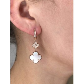 Lavari Jewelers Elegant Flower Drop Earrings for Women - Mother of Pearl & Cubic Zirconia in 925 Sterling Silver Clover Dangle Earrings - Hypoallergenic Rose Gold Plated - Secure Hinge Post