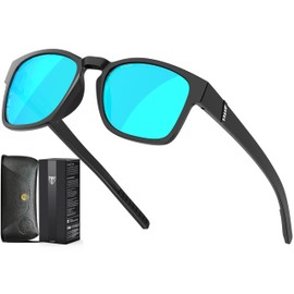 ATTCL Square Polarized Sunglasses Men Women - Lightweight TR90 Frame UV400 Sun Glasses for Driving Fishing Golf Casual Style SY150 Black-Blue