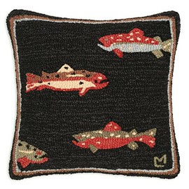 Chandler 4 Corners Artist-Designed Trout Hand-Hooked Wool Decorative Throw Pillow (18 in x 18 in) Lake & Lodge Pillow for Couches & Beds - Low Maintenance Square Pillow for Lake House Cabins