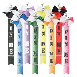 Cheerleader Pin Me Bow Keyring Glitter Pin 4 Pieces Pin Me Band for Cheer Bag with Rhinestones Cheer Bow Holder Hanging Long Bow Key Ring Sparkling Key Ring, 2
