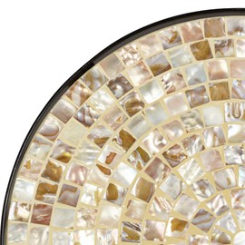 Teal Island Designs Mother of Pearl Modern Black Metal Round Outdoor Accent Side Tables 14" Wide Set of 2 Natural Mosaic Tile Tabletop Curved Legs for Spaces Porch Patio Home House Balcony Deck