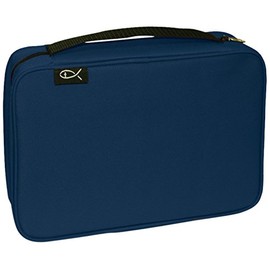 Divinity Boutique Canvas Bible Case - Navy Blue Bible Cover for Men and Women - Fabric Zippered Bag with Pockets for Compact, X and XX-Large Books