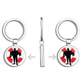 HJ Media Lifeguard Metal Steel Keychain Ring Double Side Key Chain