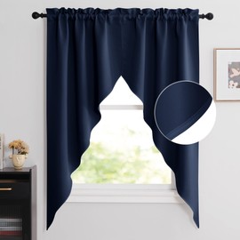 NICETOWN Blackout Kitchen Window Curtains - Thick Tailored Scalloped Valance/Swags Window Decorations Curtains for Living Room/Bay Window (Navy, 1 Pair, W36 x L63 Per Panel)