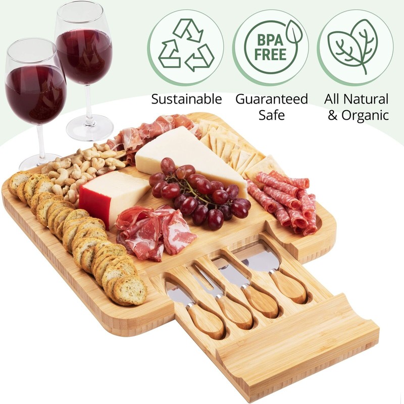 Dynamic Gear Charcuterie Board Gift Set, Bamboo Cheese Board With