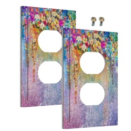 WMHUSU Decorative Outlet Covers Colourful Flowers Watercolor Purple Floral Novelty 1 Gang Wall Plate Receptacle Duplex Light Switch Cover Plate Single Dual Plug Covers Electrical Switchplate (2 Pack)