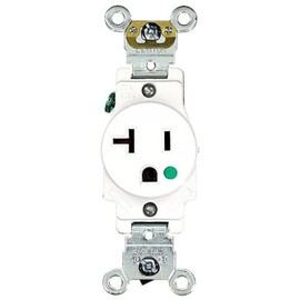Leviton 20 Amp, 125 Volt, Extra Heavy Duty Hospital Grade, Single Receptacle, Straight Blade, Self Grounding, 8310-W, White