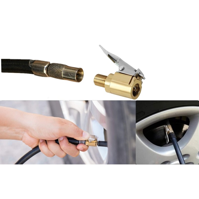 LDCRE Tire Air Chuck with Clip Adapter, Brass Locking Tire
