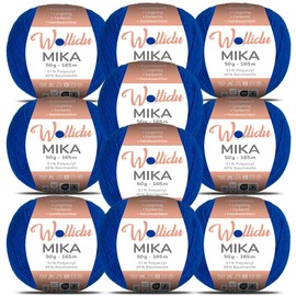 Wollidu Mika Knitting and Crochet Yarn, 51% Polyacrylic, 49% Cotton, 10 x 50 g/165 m, Oeko-Tex, Blue