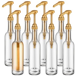 Baderke 8 Pack Glass Coffee Syrup Dispenser Bottles for Bar, 375ml Coffee Pump Dispenser, Glass Syrup Bottle with Pumps, Bar Accessories Clear Bottles(Gold)