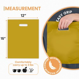 Retail Plastic Merchandise Bags, Die Cut Handles, Strong, Tear Resistent, different Sizes and Colors. Perfect for Retail Stores, Birthdays, Parties or Any Events. Packs of 100/200/500/1000 (12x15",