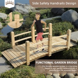 EPICOZY Wooden Garden Bridge Outdoor Arch Footbridge w/ Safety Rails Decor Pond Walkway - Natural