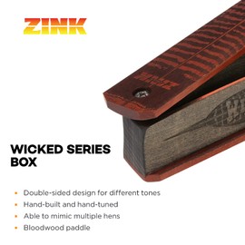 ZINK Wicked Series Turkey Hunting Box Game Call | Poplar/Bloodwood, Double-Sided Design, Versatile Natural Sounds, Different Tones, Hand-Tuned