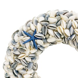 Galt International 23" Nautical Seashell Wreath, Navy Blue | Coastal Beach Floral Home Decor Indoor Outdoor Real Starfish Pearl Seashells