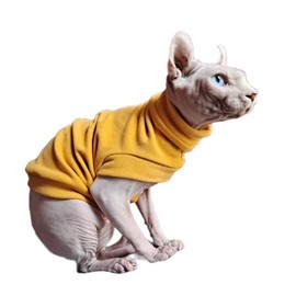 Hairless Cats Winter Clothes Sweatshirt Sweater,Stretch Dralon Fleece Cold Weather Pullover,Breathable Warm Cat Wear Vest for Sphynx Cat, Devin, Konnis, Peterbald Yellow S
