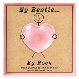 Pocket Hug Gift for Bestie, Rose Quartz Heart Crystal with Card, Emotional Support Pocket Hug Keepsake for Daily Carry Home Decor, Birthday Christmas Friendship Gift