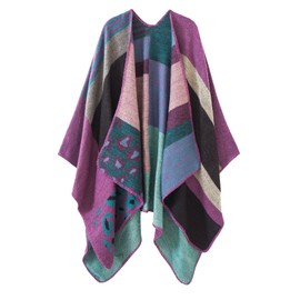 Urban CoCo Women's Color Block Shawl Wrap Open Front Poncho Cape (Purple-series 2)