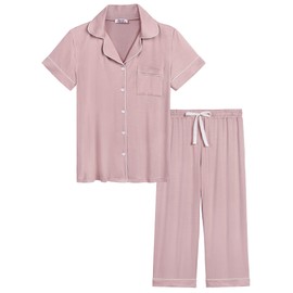 Joyaria Cooling Pajamas Set for Women Bamboo Viscose Pjs Summer Moisture Wicking Sleepwear(Blushing Pink, Smsll)