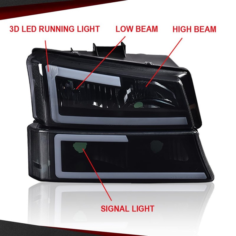 CHEDA Headlights Assembly, Compatible with 2003-2007 Chevy Silverado Avalanche, Smoky