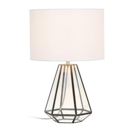 Elegant Designs LT1191-BRS 18.25" Classy and Brassy Glass Pyramid Table Lamp with White Drum Shade, Brass