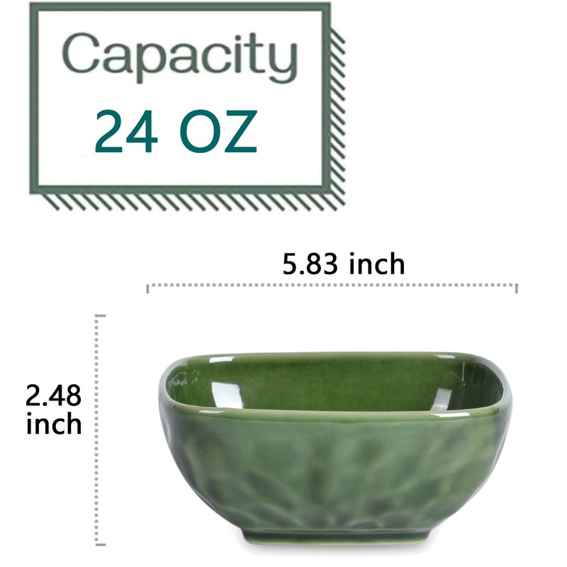 vicrays Ceramic Square Bowls Set - 24 Ounce Soup Dessert