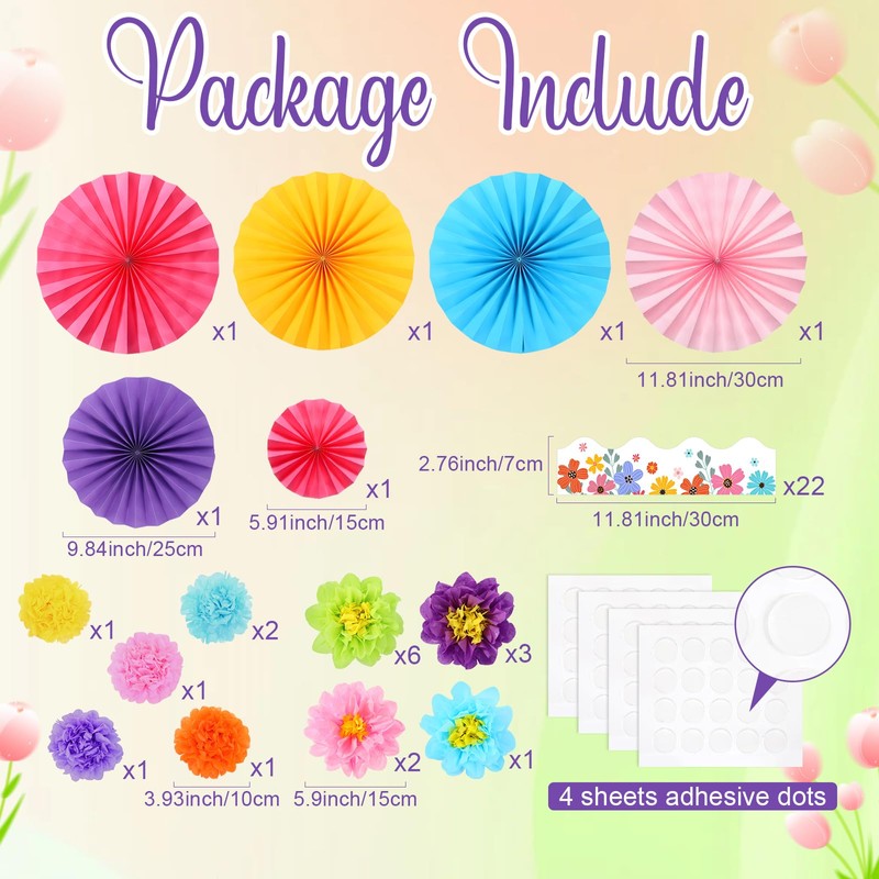 Supervitae 46 Pcs Floral Bulletin Board Borders Decorations 3D Flowers
