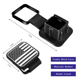 2 Inch Rubber Trailer Hitch Cover, Dustproof American Flag Hitch Cover Tube Plug Cap, Square Mouth Receiver Tube Plug Insert for Most Vehicles, Car Exterior Accessories (Silver)