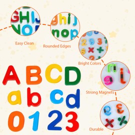 115 PCS Magnetic Letters and Numbers for Children, Alphabet Letter Fridge Magnets for Kids, A-Z Uppercase & Lowercase with 1 Magnetic Plate, Math Symbols Preschool Learning Counting