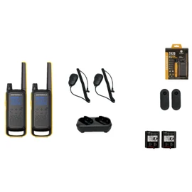 Motorola Solutions Portable FRS Talkabout T470 Two Way Radio Rechargeable 2-Pack Walkie Talkies Black/Yellow 22 Channels 2 Remote Speaker Mics Dual Drop-in Charger