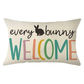Ogiselestyle Every Bunny Welcome Easter Lumbar Pillow Cover 12 x 20 Inch Rabbit Spring Cushion Case Decoration for Sofa Couch