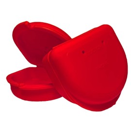 2 Pack of Retainer Cases (Available in Various Color Options); for Retainers, Dentures, Mouth Guards, and other Accessories. With Vent Holes and Write-on I.D. Area, Secure Snap Closure (Red)