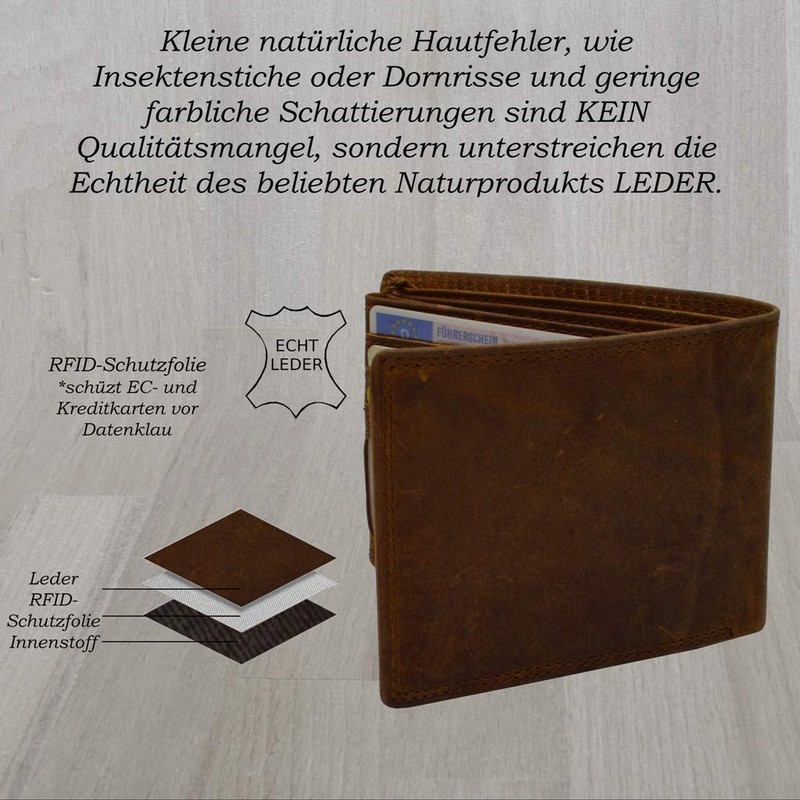 Skull Vintage Leather Wallet with Skull Men's Biker Wallet, brown,