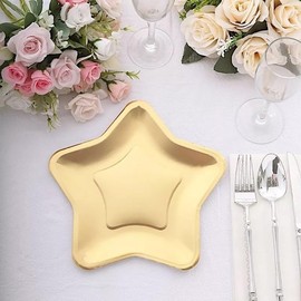 Generic 25 Matte Gold 9 in Star Shaped Disposable Dinner Paper PLATES Party Tableware, large, MatteGoldStar01