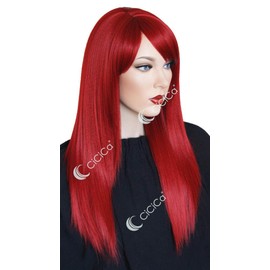 Synthetic Full Cap Wig, 24 Inches Long Wig with Swept Bang, Straight Wig, Red Wig, Premium Heat Resistant Hair Replacement Wigs for Women Daily Use. (Red)