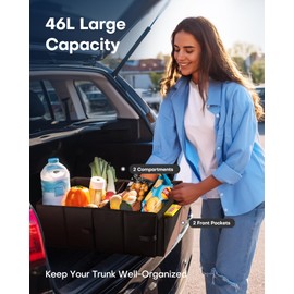 HOTOR Car Boot Oganiser - Large-Capacity Auto Trunk Organizer Collapsible Multi Compartments, Foldable Boot Storage for SUVs, Sturdy Car Accessories for Men Camping Tools, Black, 54.0 × 32.0 × 27.0 cm