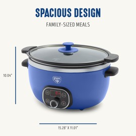 GreenLife 6QT Slow Cooker, Non-Toxic PFAS-Free Ceramic Nonstick Removable Interior Bowl, Programmable, Family Friendly, Keep Warm, Stovetop & Oven Safe, Dishwasher Safe Crock, Timer, Glass Lid, Blue