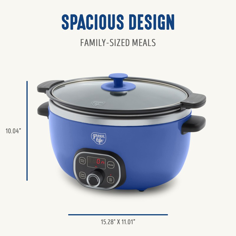 GreenLife 6QT Slow Cooker, Non-Toxic PFAS-Free Ceramic Nonstick Removable Interior