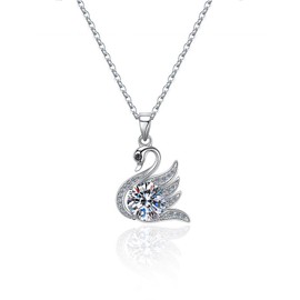 MWTOWM Swan Pendant Necklace, Elegant Swan Jewelry for Women, Sterling Silver Gold Plated Zirconia Swan Necklace, Sparkling Jewelry Gift for Her