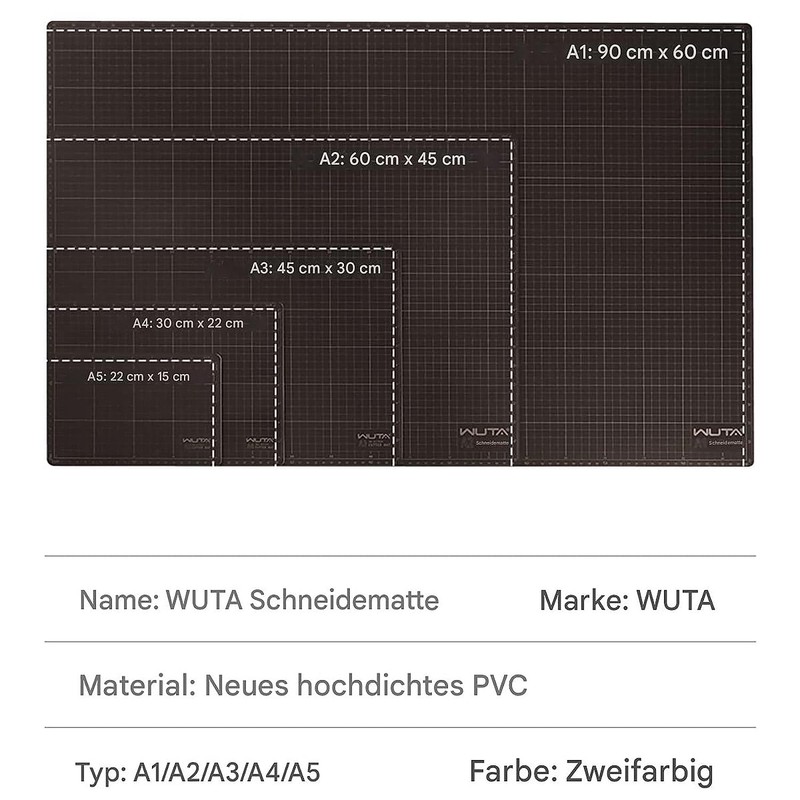 WUTA Cutting Mat Self-Healing, Double-Sided Craft Mat, Cut-Resistant, Professional A5