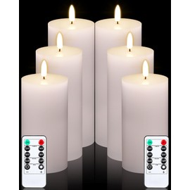 VIHOSE White Flameless Candles Set 6 Pack White LED Candles with Remote and Timer Flat Top Flameless Candles Wick Flameless Pillar Candles Battery Operated Pillars for Wedding Decor (D 3 H 6 7 8)