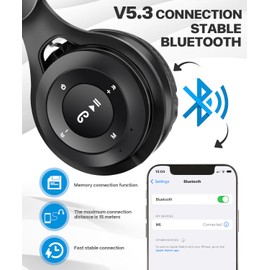 scorking scorking Kids Bluetooth Headphones, Over Ear Children's Wireless Bluetooth 5.3 Headsets, Built-in Mic, Comfortable Wear & HD Sound, Kids Headphones for Boys Girls School Travel iPad Tablet (Black)