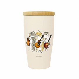 TOA Metal mofusand 53-2093 Stainless Steel Tumbler with Wooden Lid, 11.8 fl oz (350 ml), "Singing 'Nya' for You", Beige