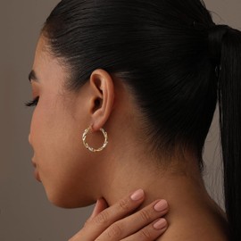 LeCalla 925 Sterling Silver Hoop Earrings Twisted Two-Tone Italian Design 14K Gold-Plated Small Earring Hoops for Women - 25MM