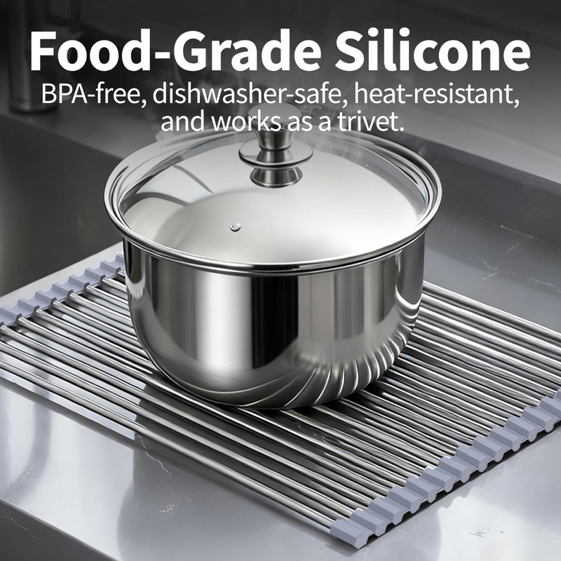 Roll Up Dish Drying Rack for Over Sink -17.5"x11.8" Foldable