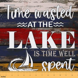 Lake House Fabric by The Yard Lake Fleece Upholstery Fabric for Chairs, Rustic Farmhouse Lake Boat Red Decorative Waterproof Outdoor Fabric, 1 Yard