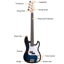 Costzon Costzon Full Size Electric 4 String Bass Guitar for Beginner Starter Complete Kit, Rose Fingerboard and Bridge, w/Two Pickups & Two Tone Control, Guitar Bag, Strap, Guitar Pick, Amp Cord (Blue Bass)
