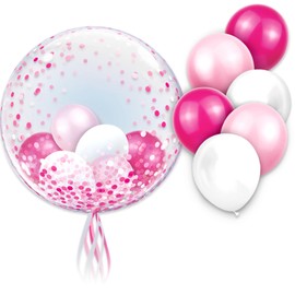 Ovanda 13 Stück Luftballons Rosa Pink Weiß, Konfetti Ballons, Weiße Helium Luftballons, Latex Ballons,Ballon Geburtstag,Ballon Rosa,Mädchen Geburtstag Dekorationen,für Hochzeit,Mädchen Party Babyparty