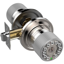 iulock Smart Door Knob with Keypad and Key,Keyless Entry Door Lock with Rubber Grip, Auto Lock,50 User Code,Waterproof, Easy to Install and Program for Bedroom Garage Office Gate (Satin Nickel)
