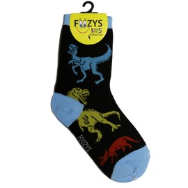 Foozys Boys Fun Dinosaurs - Funny Cool Colorful Crew Socks - 1 pair