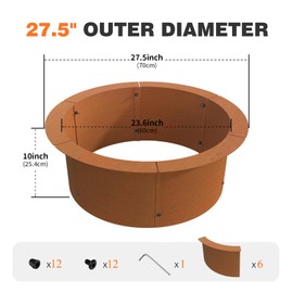 GJWCVL Fire Pit Ring Outdoor Wood Burning Fire Pit Liner 27.5 Inch Camping Fire Ring Corten Steel Firepit Ring Heavy Duty Campfire Ring Above or In-Ground for Bonfire Outdoor Backyard